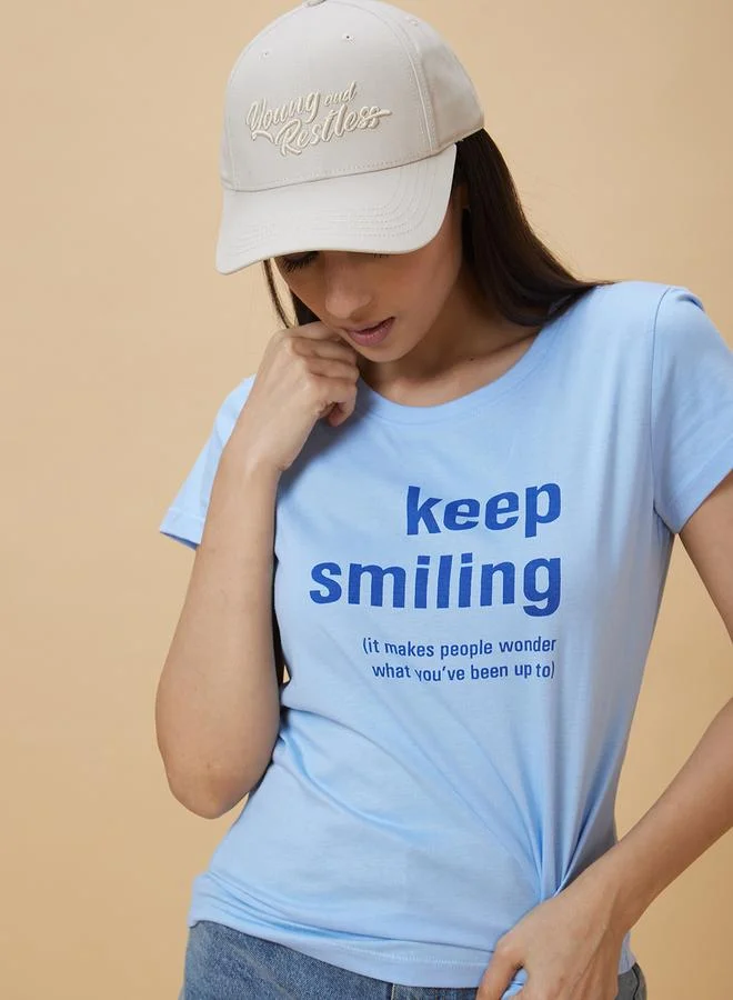 globus Slogan Print Round Neck Cotton T-Shirt